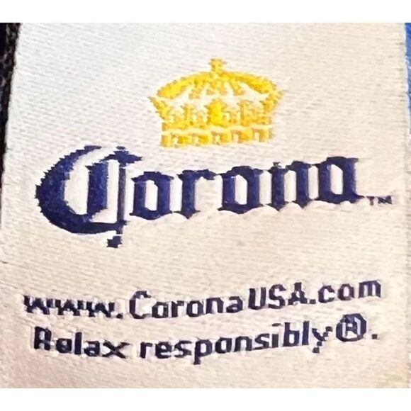 Corona Beer Hawaiian Aloha Short Sleeve Cabana Blue Yellow Shirt Size Large - Picture 9 of 11